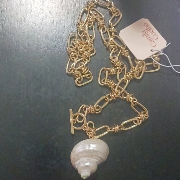 Camila Coelho Gold Color Necklace Chain & Knot w Natural Conch Shell Pendant - Picture 4 of 14